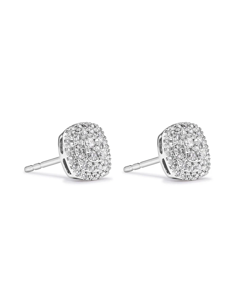 0.30 Carat TW Cushion Shaped Diamond Cluster Stud Earrings in 10kt Yellow Gold