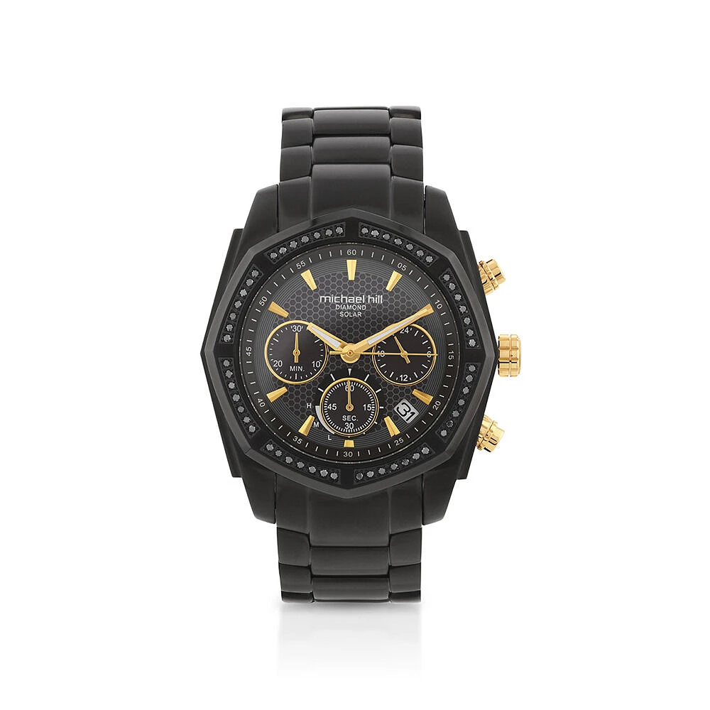 Men's Solar Chronograph Watch with 1/2 Carat TW of Diamonds in Black & Gold Tone Stainless Steel