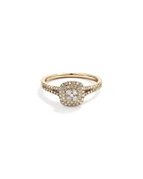 0.30 Carat TW Cushion Shaped Cluster Diamond Halo Engagement Ring in 10kt Yellow Gold