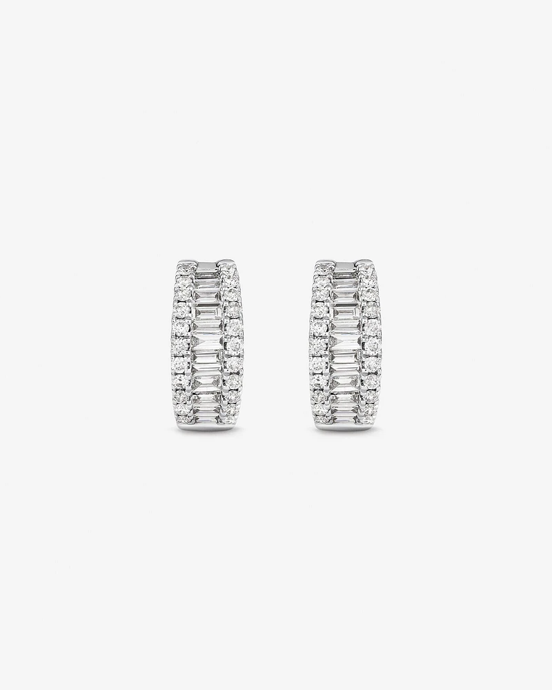 1.00 Carat TW Diamond Dot Dash Huggie Earrings in 14kt White Gold