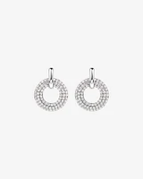 Pavé Set Cubic Zirconia Puff Open Circle Drop Stud Earrings in Sterling Silver