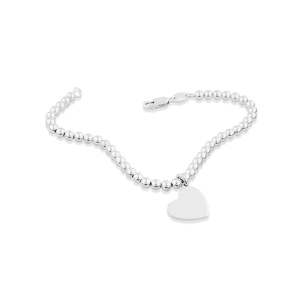 19cm (7.5") Engravable Heart Bead Bracelet in Sterling Silver