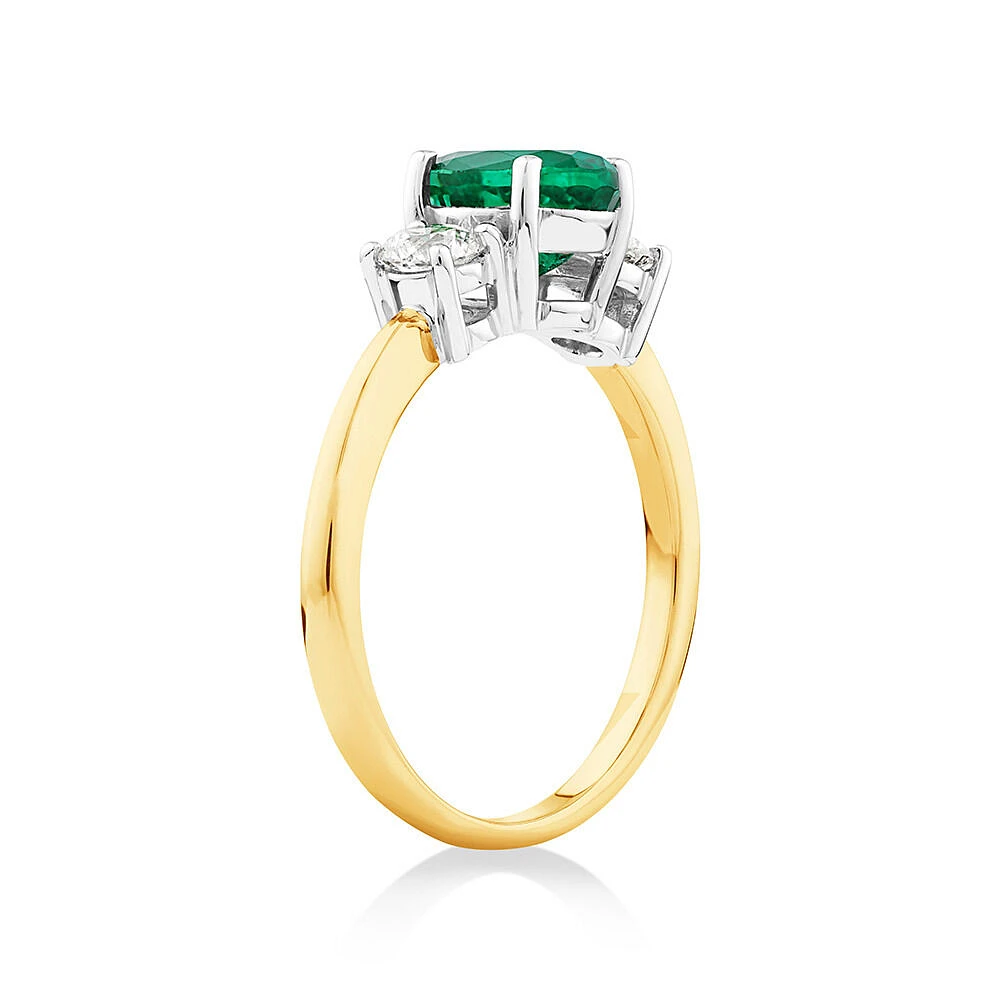 Emerald Ring with .40TW Diamonds in 14kt Yellow and White Gold