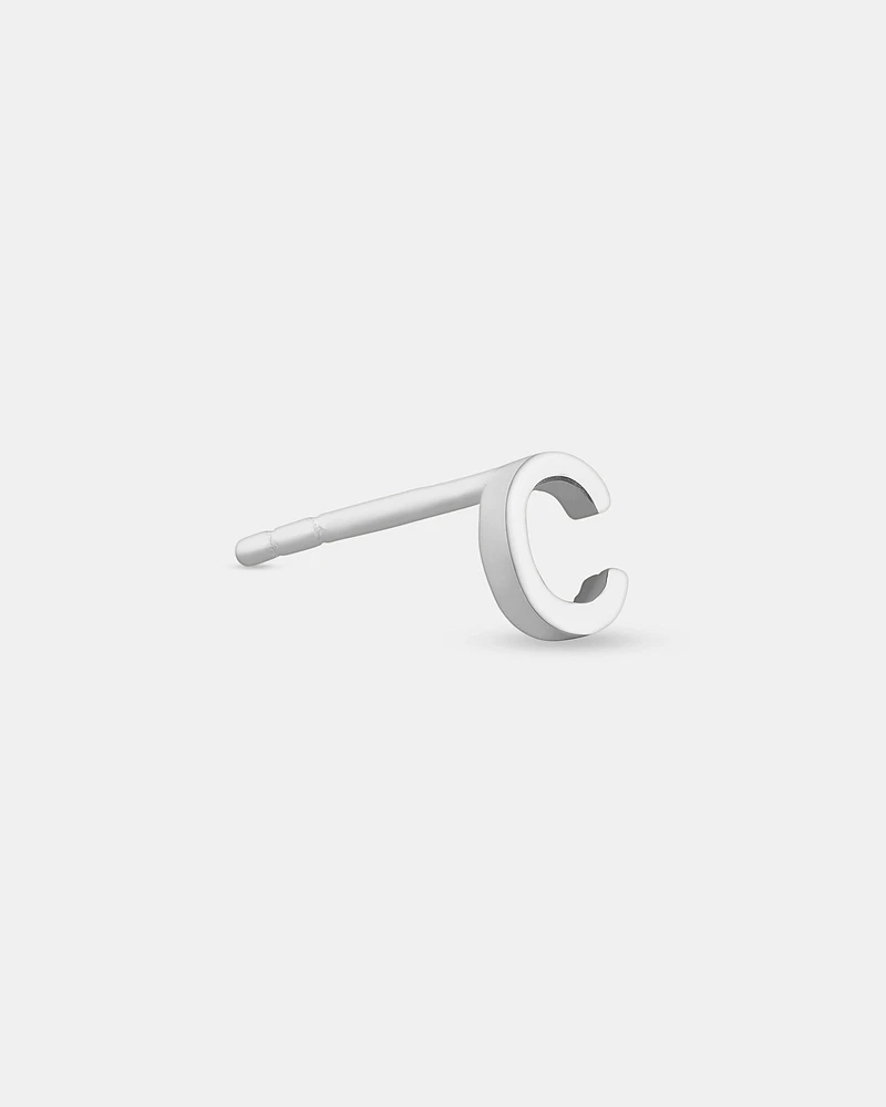 E Initial Single Stud Earring in Sterling Silver