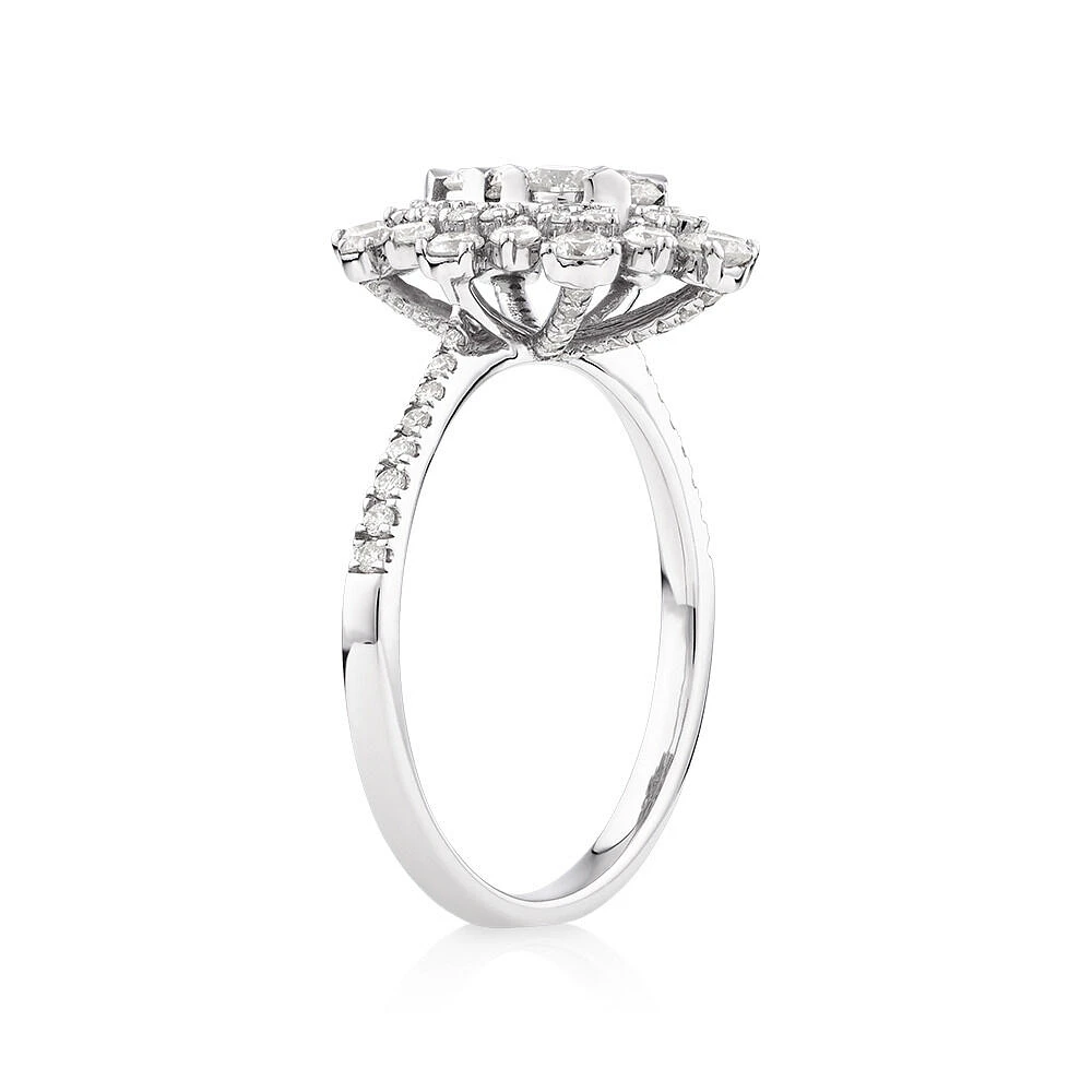 Halo Engagement Ring with 1.18TW of Diamonds in 14kt White Gold