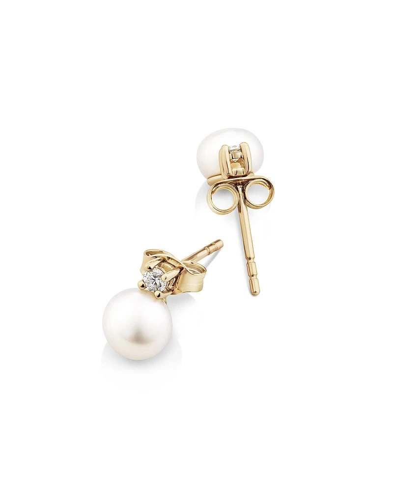 Drop Earrings with Cultured Freshwater Pearl & Diamond in 10kt Yellow Gold