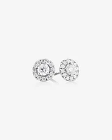 Dainty Halo Earrings with 1.00 Carat TW of Diamonds in 14kt White Gold