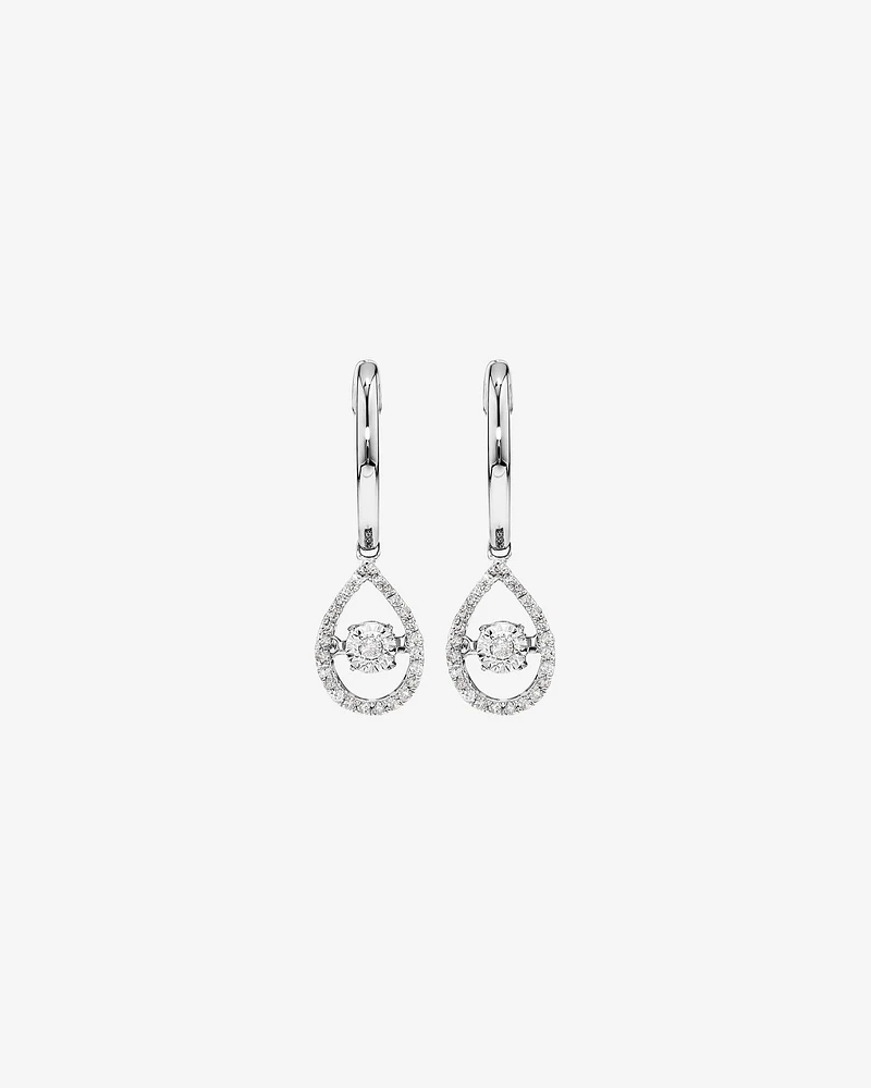 0.36 Carat TW Diamond Halo Everlight Pear Pendant and Huggie Earrings Set in Sterling Silver