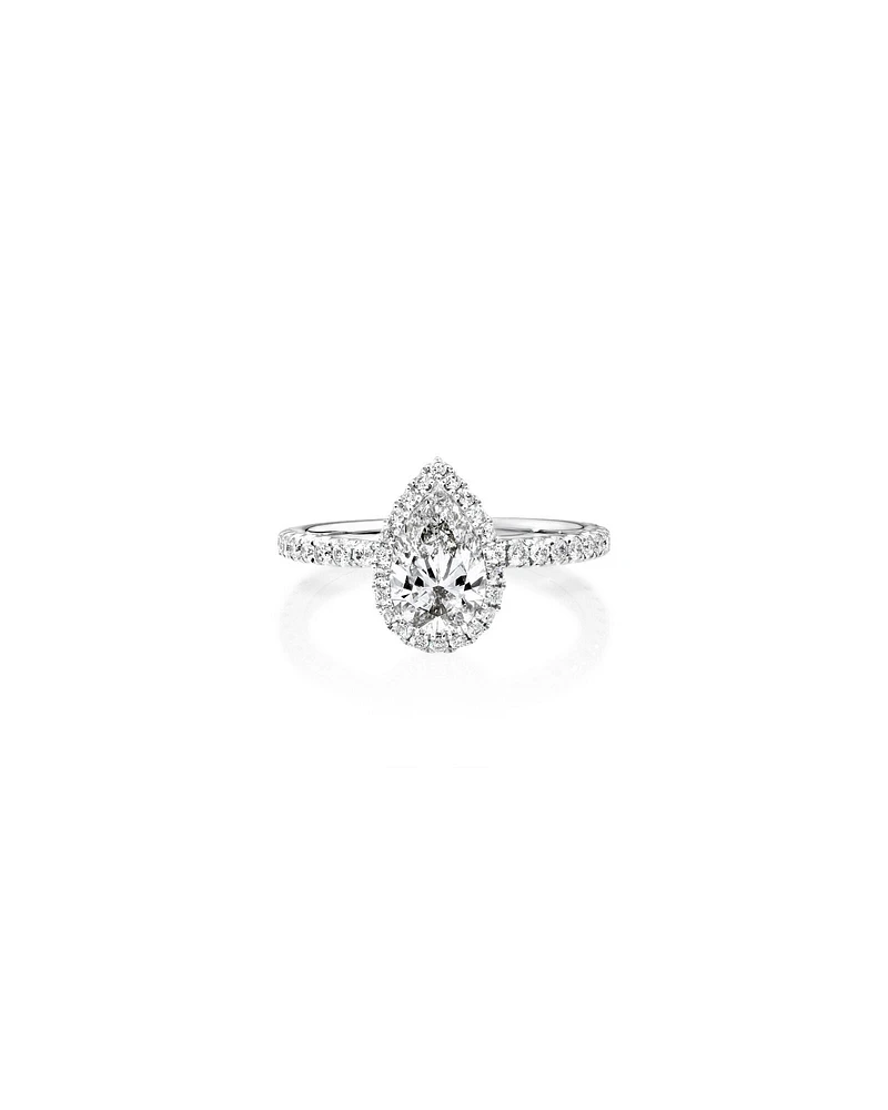 Sir Michael Hill Designer Halo Pear Engagement Ring with 1.36 Carat TW of Diamonds in 18kt White Gold