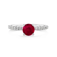 Solitaire Ruby Ring with 0.25 Carat TW of Diamonds in 10kt White Gold