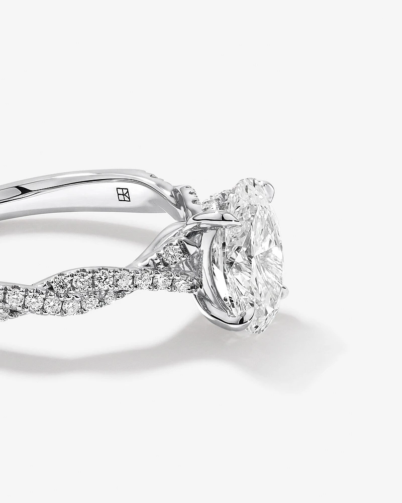 1.70 Carat TW Oval Cut Lab-Grown Diamond Twist Band Engagement Ring in 14kt White Gold