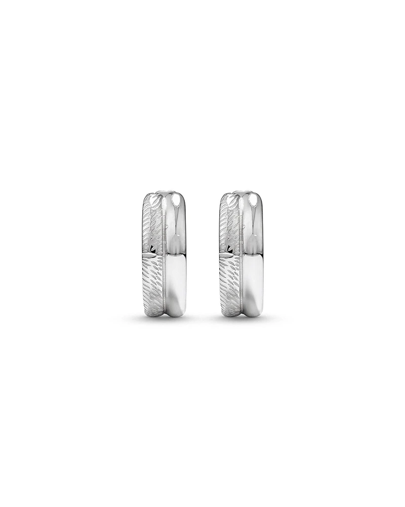 Polished and Textured Huggie Earrings in Sterling Silver