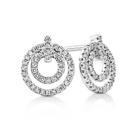 Fine Double Circle Diamond Stud Earrings in Sterling Silver