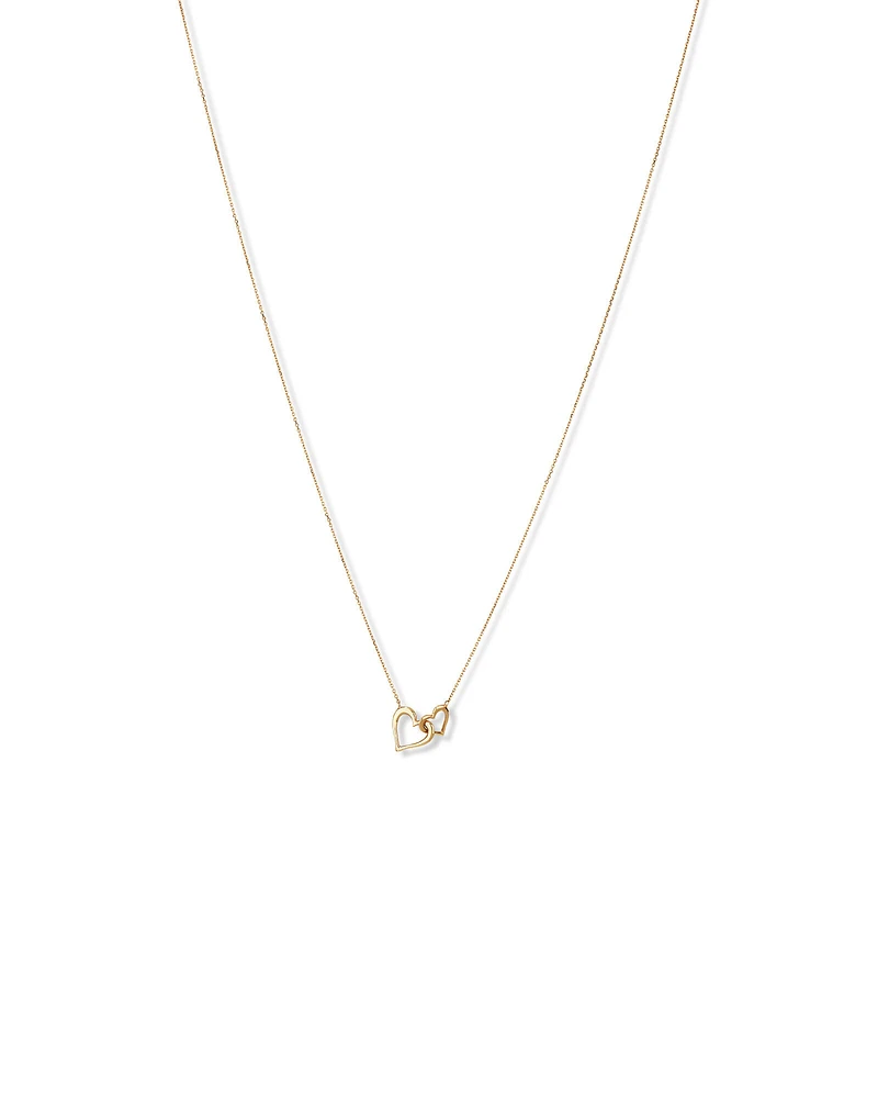 Double Open Heart Necklace in 10kt Yellow Gold