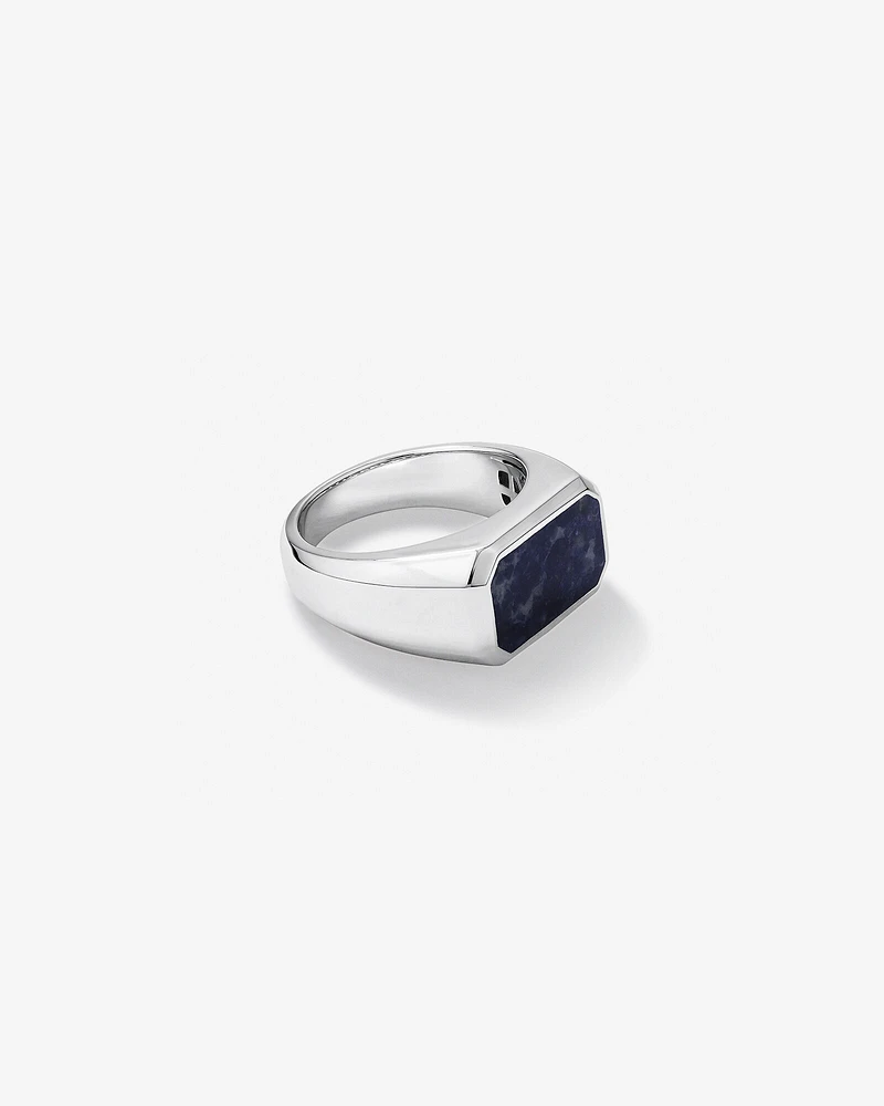 Bague chevalière rectangulaire pour homme avec pierre précieuse en sodalite bleue en argent sterling