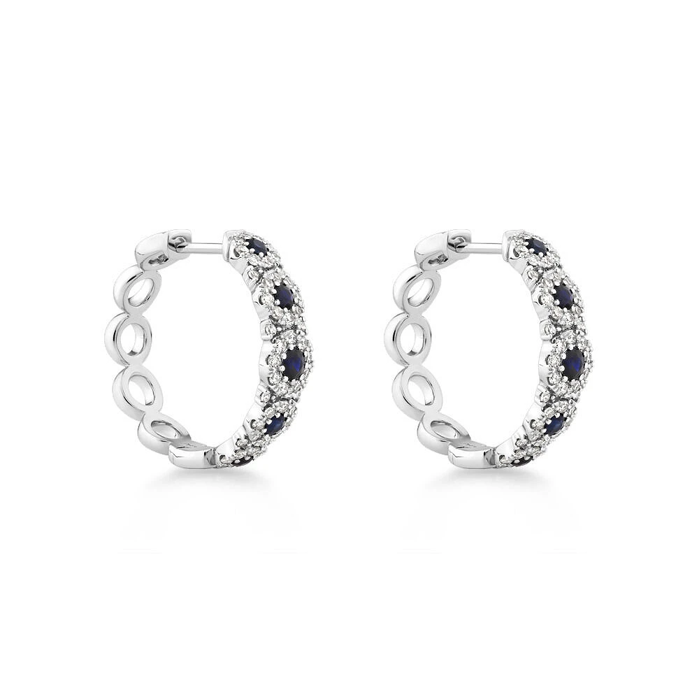 Bubble Huggie Earrings with Sapphire and .52 Carat TW Diamonds in 14kt White Gold