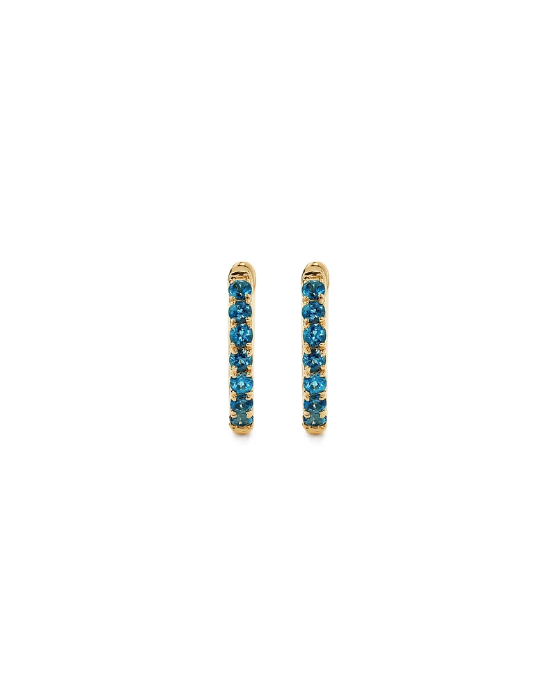 London Blue Topaz Huggie Hoop Earrings in 10kt Yellow gold