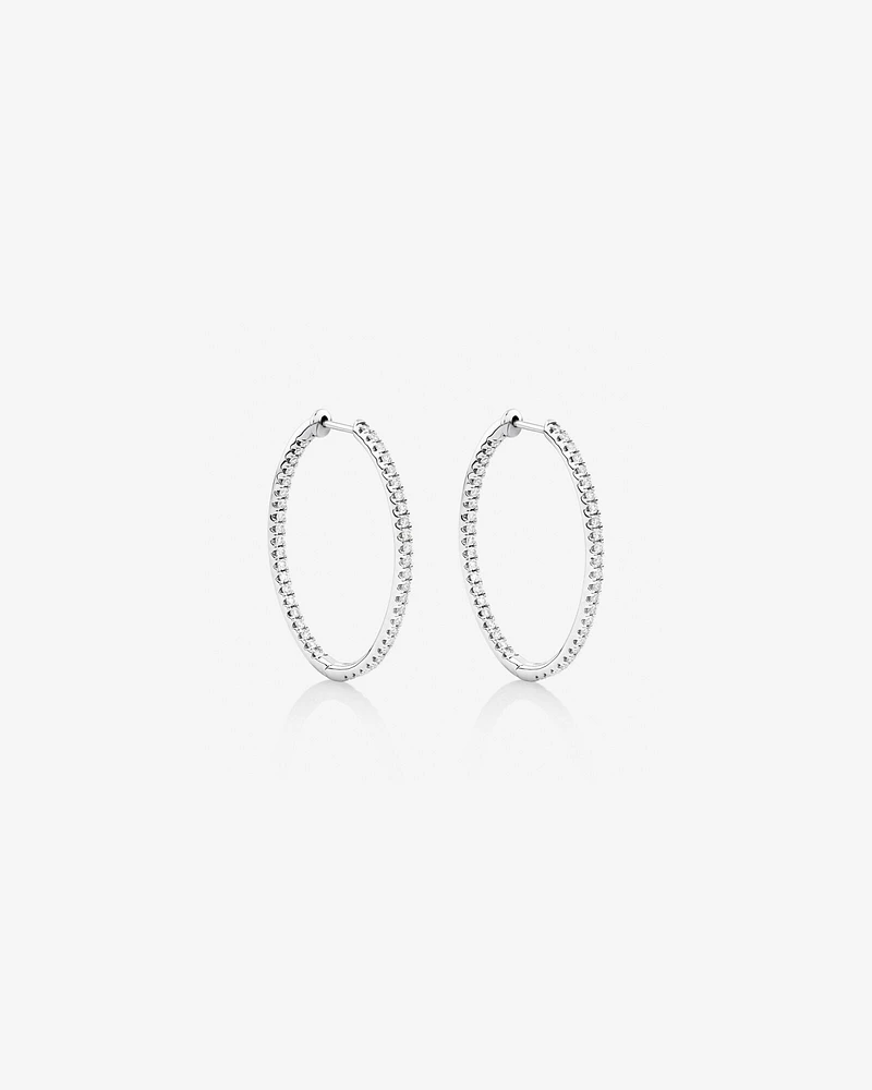 Oval Shape Hoop Earrings with 1.00ct TW of Diamonds in 10kt White Gold