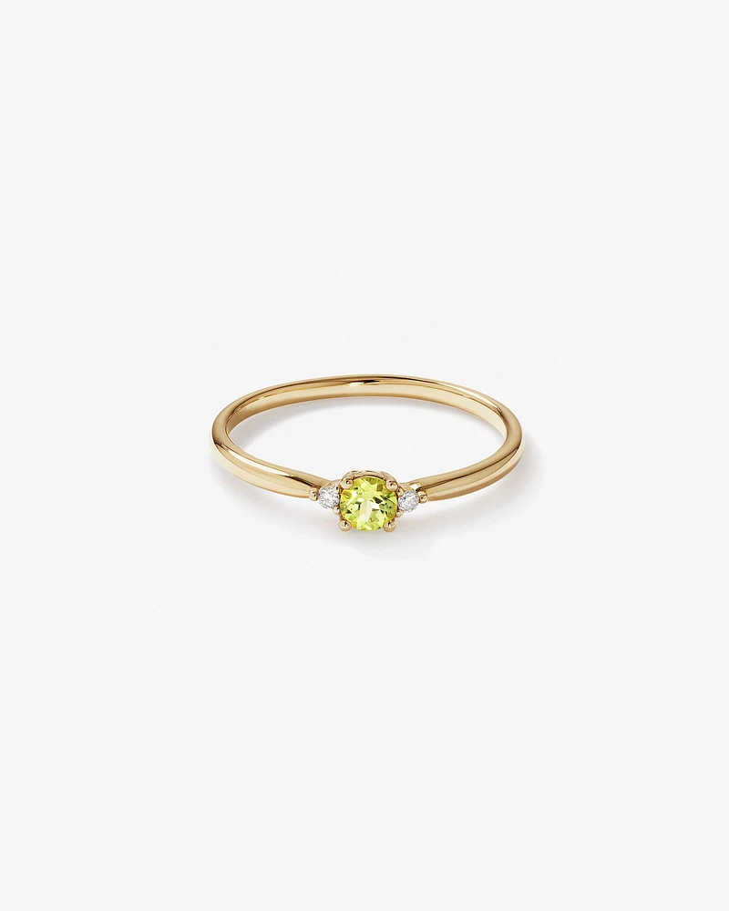 3 Stone Ring with Peridot & Diamonds in 10kt Yellow Gold