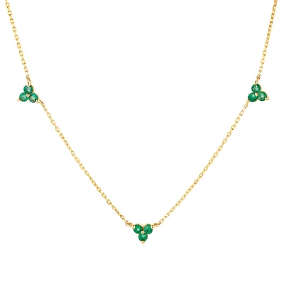 Emerald Trio Station Necklace in 10kt Yellow Gold