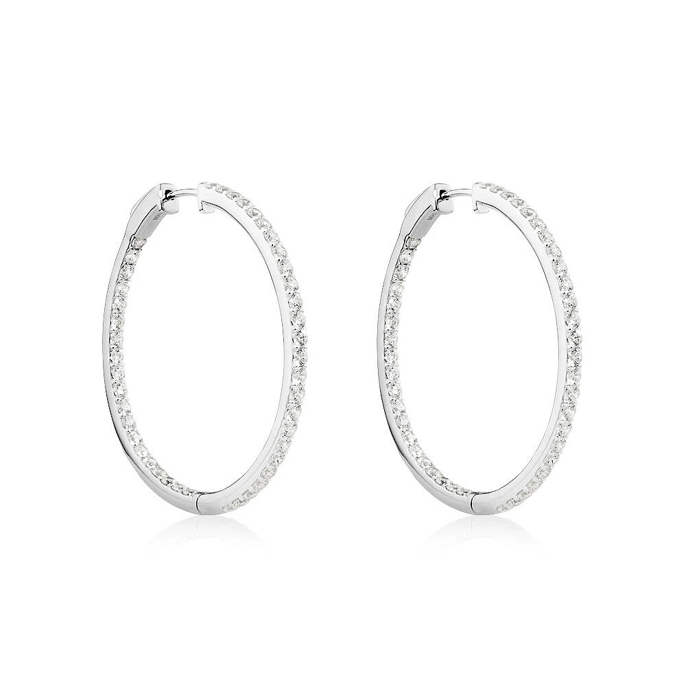 Hoop Earrings with Cubic Zirconia in Sterling Silver