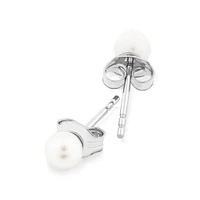 Stud Earrings with 4mm Round Cultured Freshwater Pearl in Silver