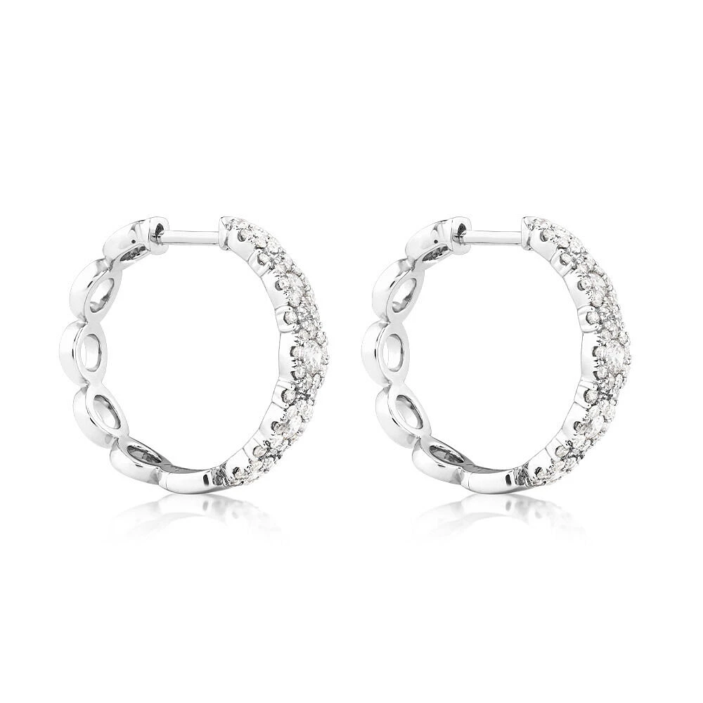 Bubble Huggie Earrings with 1.00 Carat TW Diamonds in 14kt White Gold