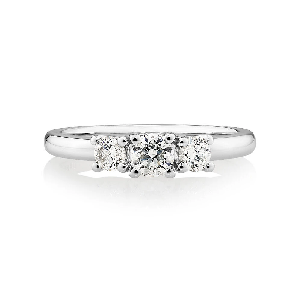 0.50 Carat TW Three Stone Round Brilliant Diamond Engagement Ring in 14kt White Gold