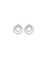 Fine Double Circle Diamond Stud Earrings in Sterling Silver