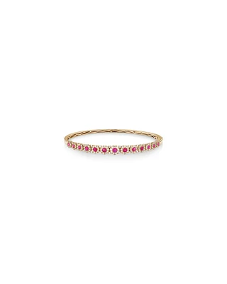 Bracelet jonc à bulles en or jaune 14 K avec rubis et diamants totalisant 1,03 ct