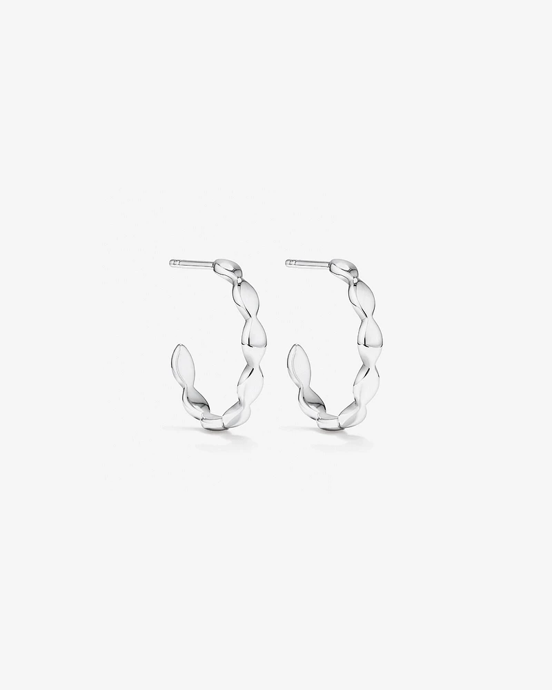 Marquise Shape Open Hoop Stud Earrings in Sterling Silver