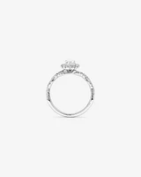 0,75 Carat Poids Total Bague De Fiançailles En Diamant Coupe Ovale Avec Halo Accent Torsadé, En Or Blanc 14 Ct