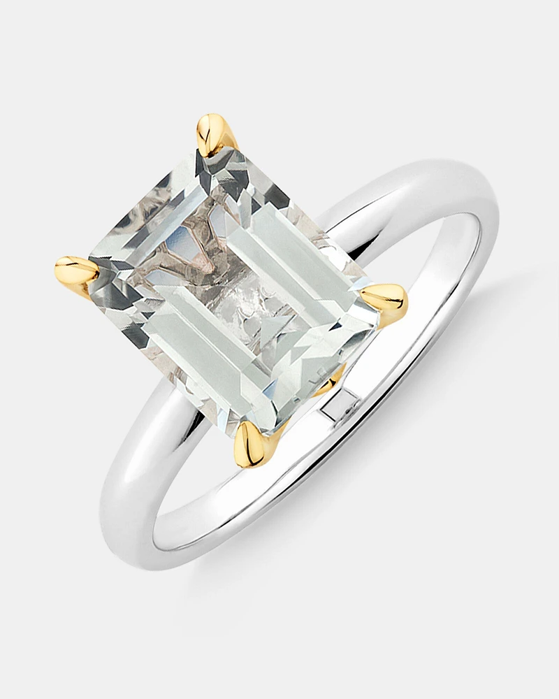 Ring with Green Amethyst in Sterling Silver & 10kt Yellow Gold