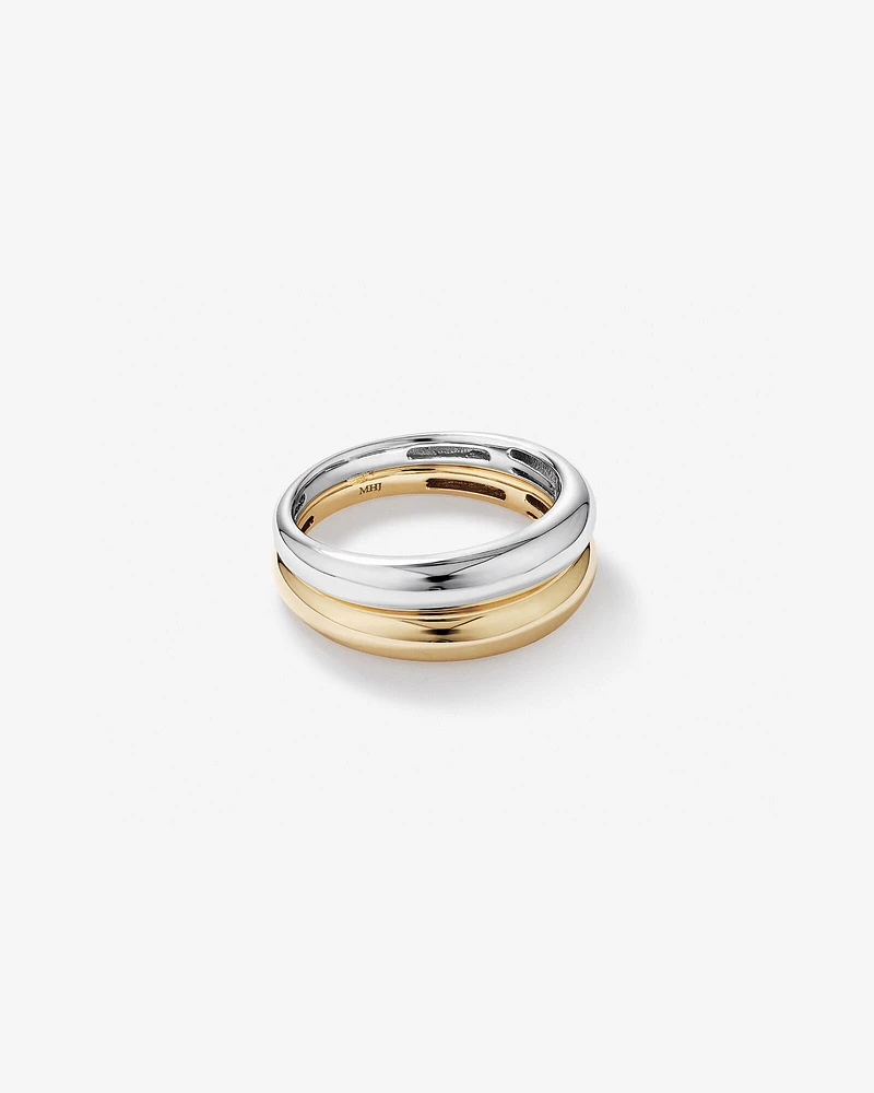 Two-Tone Double Dome Ring Sterling Silver & 10kt Yellow Gold