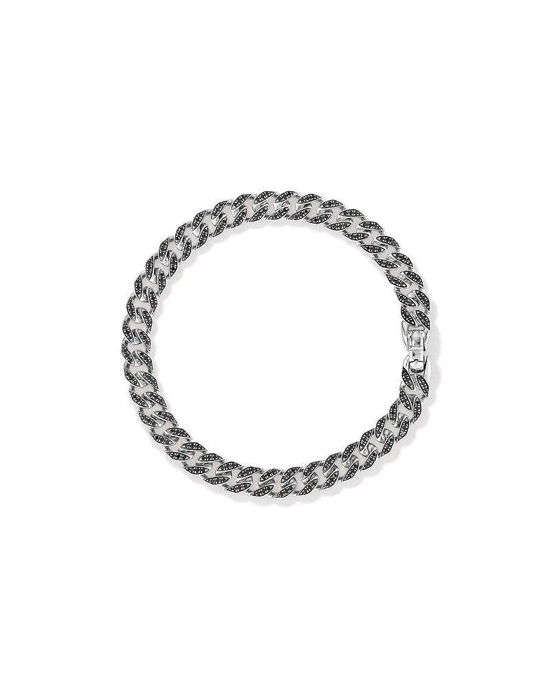 Men's 1.32 Carat TW Men's Black Diamond Cuban Bracelet in Sterling Silver