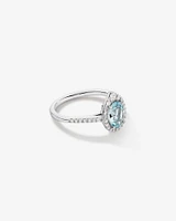 Halo Ring with Aquamarine & 0.29 Carat TW of Diamonds in 10kt White Gold