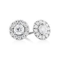 Dainty Halo Earrings with 1.00 Carat TW of Diamonds in 14kt White Gold