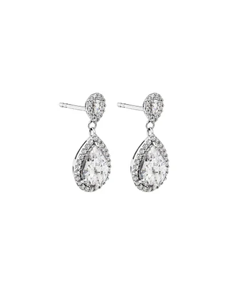 Pear Cubic Zirconia Halo Drop Stud Earrings in Sterling Silver