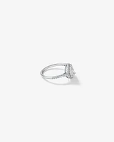 Pear Shaped Cubic Zirconia Halo and Side Accent Ring Sterling Silver