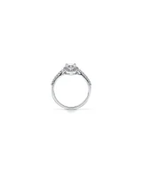 Pear Shaped Cubic Zirconia Halo and Side Accent Ring Sterling Silver