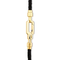 Men's Black Leather Braided Bracelet with 10kt Yellow Gold