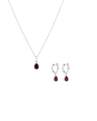 Pear Cut Created Ruby Pendant and Drop Earring Set in Sterling Silver