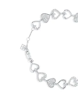 Cubic Zirconia open and closed Heart Bracelet in Sterling Silver