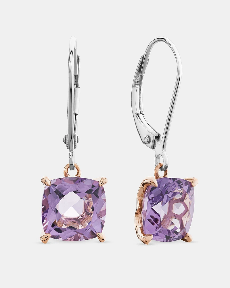 Boucles d'oreilles en argent sterling et en or rose 10 K avec améthyste rose