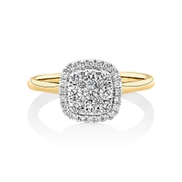 Square Cluster Halo Ring with 0.50kt TW of Diamonds in 10kt Yellow Gold