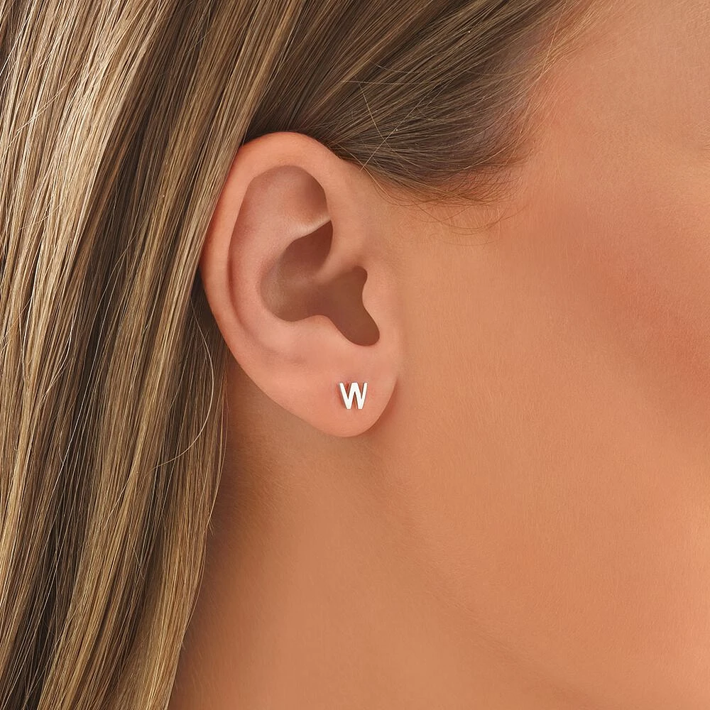 E Initial Single Stud Earring in Sterling Silver