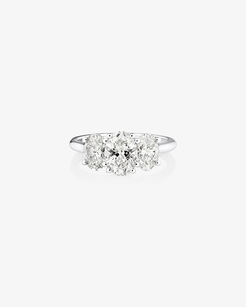 2 Carat Three Stone Oval Laboratory-Grown Diamond Ring In 14kt White Gold