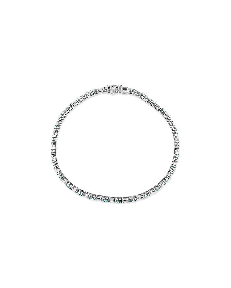 Emerald & Diamond Dot Dash Tennis Bracelet with 0.62 Carat TW in 10kt White Gold