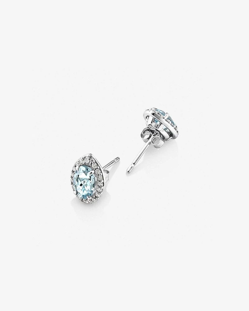 Stud Earrings with Aquamarine & 0.27 Carat TW of Diamonds in 10kt White Gold