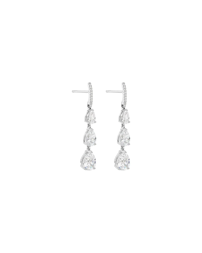 Pear Shape Cubic Zirconia Triple Drop Stud Earrings in Sterling Silver